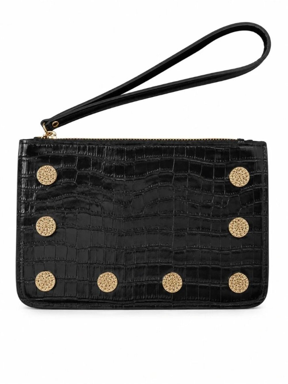NEW! Black Croc Leather Studded Wristlet